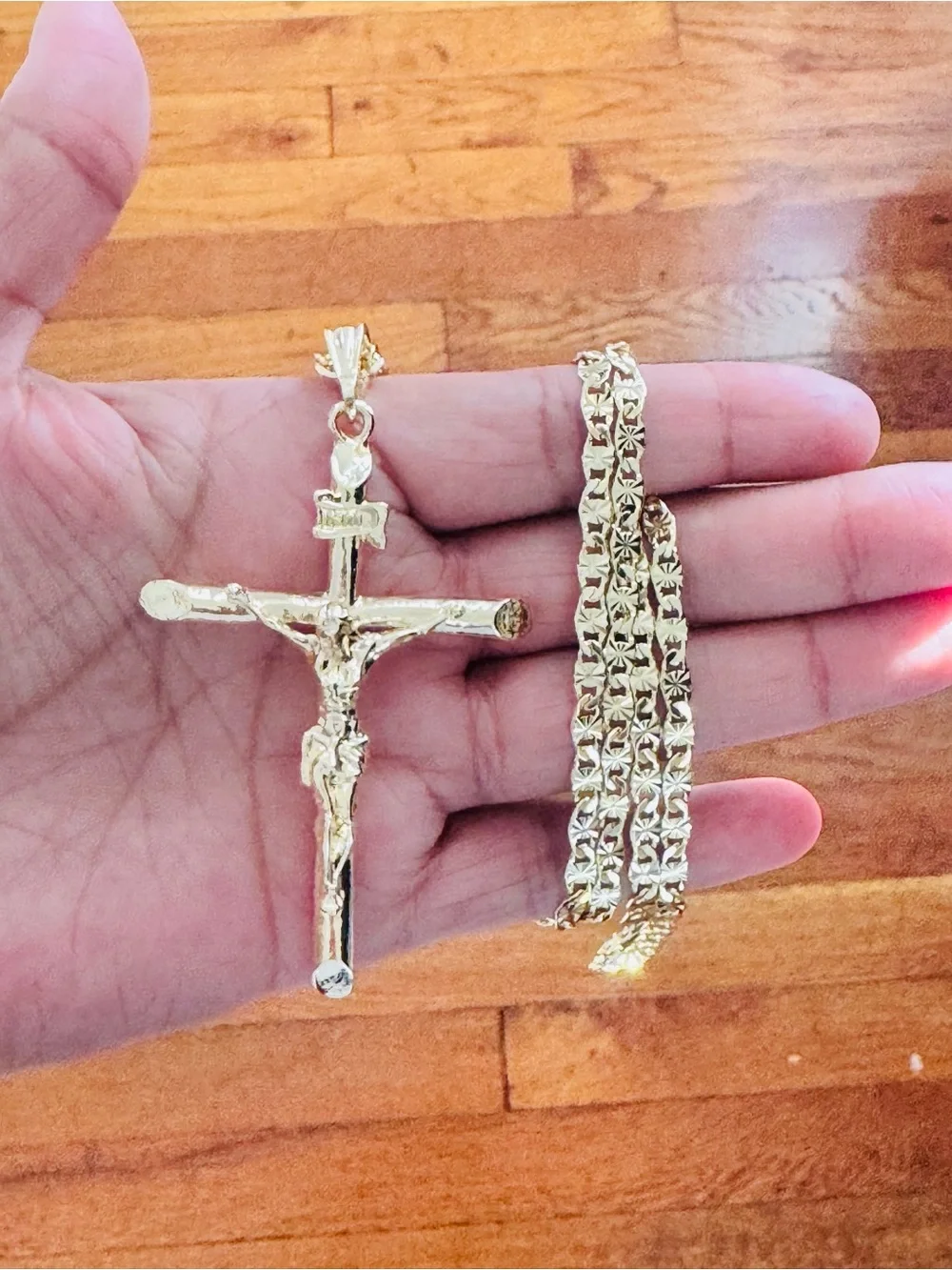 14K Gold Plated Crucifix Pendant men’s Necklace